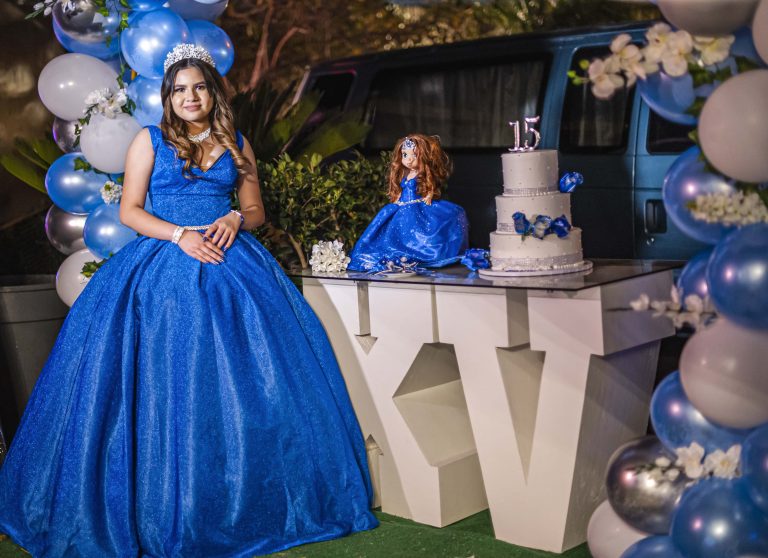 Quinceanera in blue dress